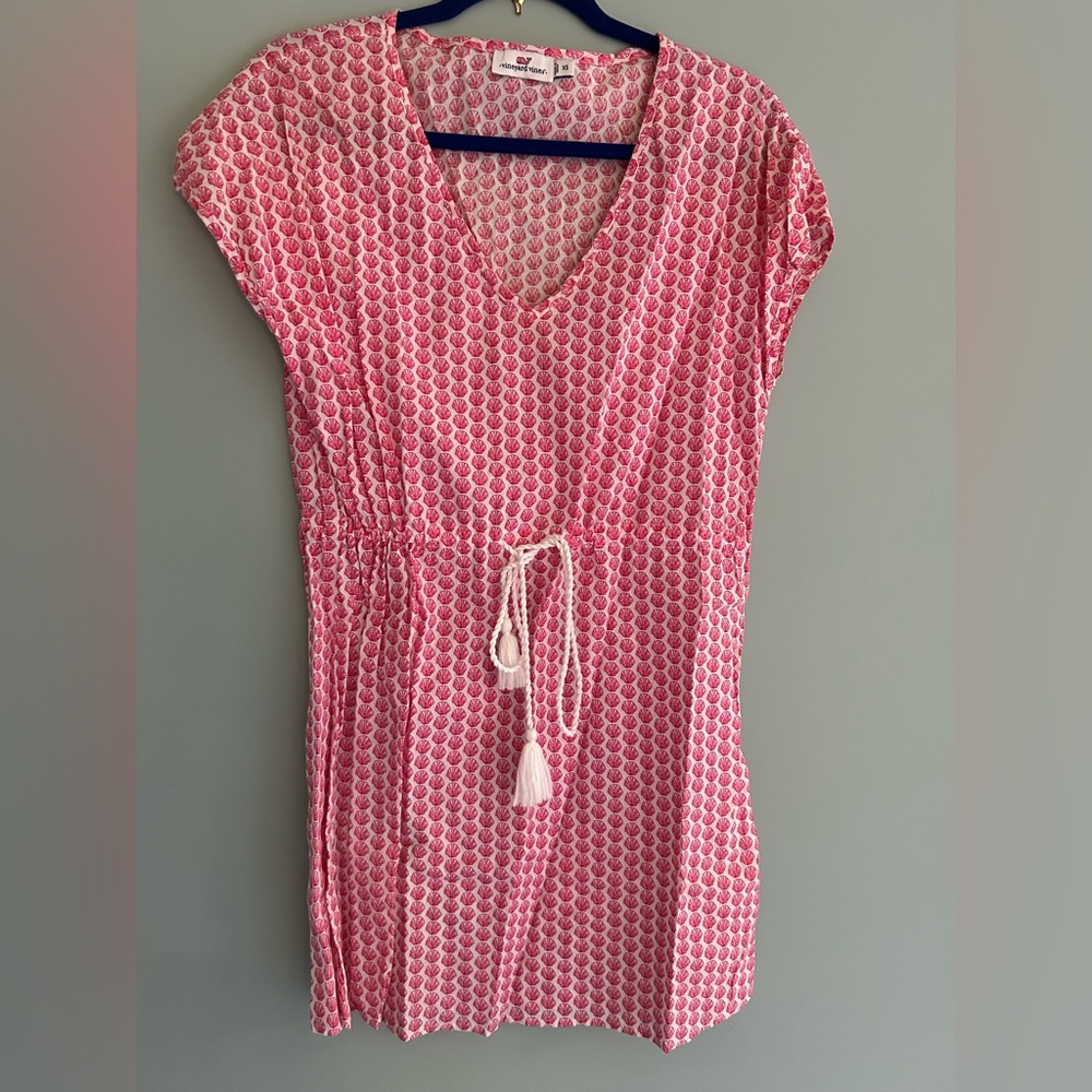 Pink Scallop Patterned V-Neck Cover Up